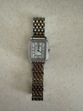 Michele Two-Tone Square Face Bracelet Watch - Silver & Gold and Diamonds